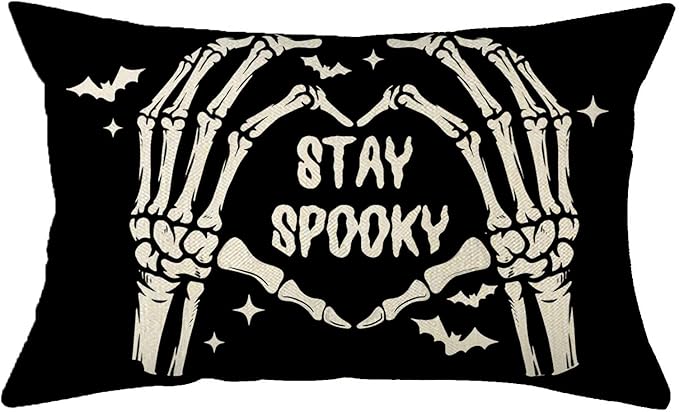 Ogiselestyle Halloween Stay Spooky Throw Pillow Cover, 12 x 20 Inch Skull Bat Cushion Case Decoration for Sofa Couch