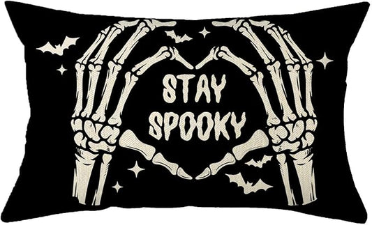 Ogiselestyle Halloween Stay Spooky Throw Pillow Cover, 12 x 20 Inch Skull Bat Cushion Case Decoration for Sofa Couch