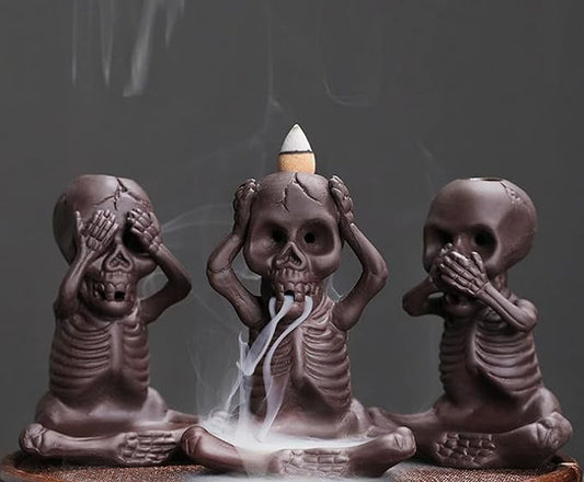 Comeon Backflow Incense Burner Skull Decor Incense Stick Holder Reverse Flow Censer Incense Waterfall Burner + Backflow Incense Cones, Incense Sticks, Tweezer, Mat (Set of 3)