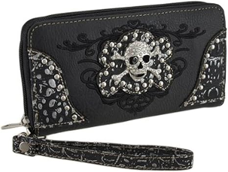 EmbroideredRhinestone Studded Skull Wallet lack