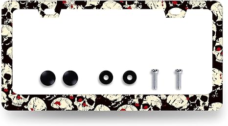 Skull License Plate Frame Skull Skeleton License Plate Holder Stainless Steel Funny Design Compatible with Standard License Plate for USA Canada 12.3" x 6.3" with 2 Screws