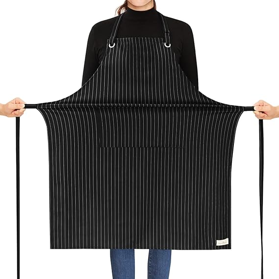 ROTANET Stripe Stretch Apron for Men Women Chef Big and Tall Large Striped Aprons with Pockets for Kitchen Cooking Waterproof