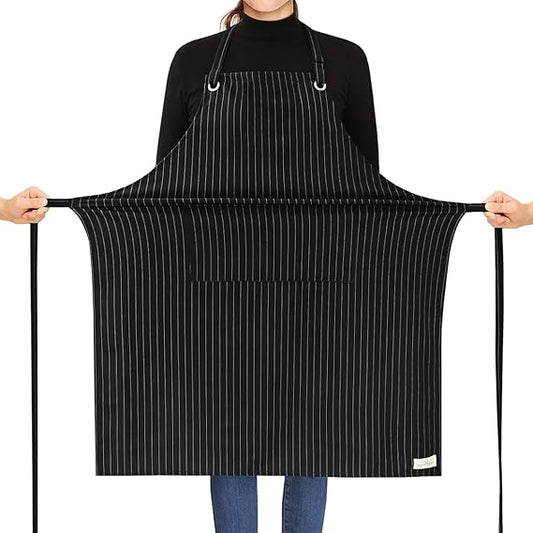 ROTANET Stripe Stretch Apron for Men Women Chef Big and Tall Large Striped Aprons with Pockets for Kitchen Cooking Waterproof