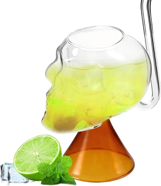 Halloween Skull Cocktail Glass 250ML Funny Clear Skull Face Drinking Cup Wine Cup for Margarita Whiskey Juice Beverage Decor Themed Party