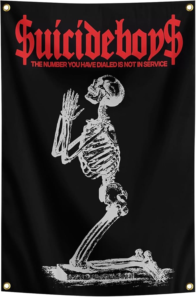 owpIa Horror Skull Tapestry Suicide Music Boys Flag 2x3ft for Room Teen Girls Indoor Outdoor Bedroom and College Dorm With 4 Brass Grommets