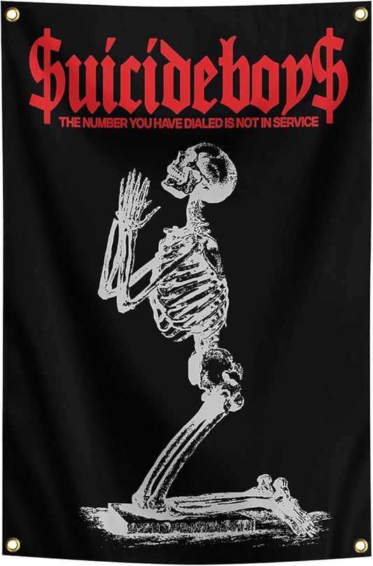 owpIa Horror Skull Tapestry Suicide Music Boys Flag 2x3ft for Room Teen Girls Indoor Outdoor Bedroom and College Dorm With 4 Brass Grommets