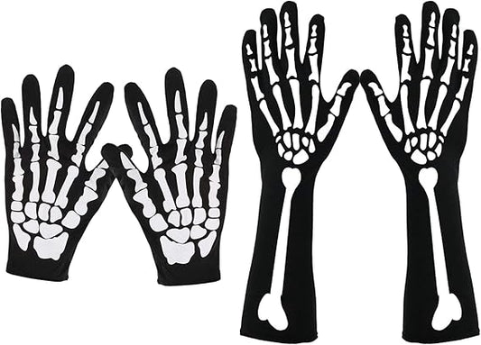 Halloween Skeleton Gloves Long Short Skull Claw Ghost Bone Full Finger Gloves for Adult Halloween Cosplay Costume Party