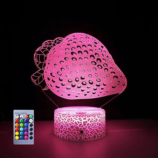 3D Strawberry Night Light Lamp Illusion Night Light 16 Color Changing Table Desk Decoration Lamps Gift with Acrylic Flat ABS Base USB Cable Toy