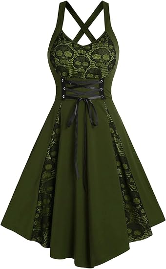Women's 2025 Fall Casual Dress Sleeveless V Neck Gothic Dress Tiered A Line Flowy Wrap Dress