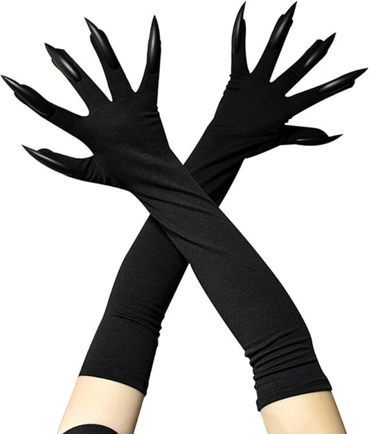 Halloween Costume Paw Gloves Witch Claw Gloves Long Gloves with Fingernails for Halloween Party Decoration Supplies