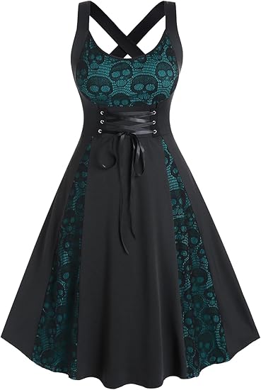 Womens Plus Size Dresses Wrap V-Neck Gothic Vintage 50S Maxi Dress