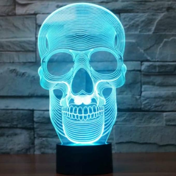 3D Skull Night Light Lamp Illusion 7 Color Changing Touch Switch Table Desk Decoration Lamps Acrylic Flat ABS Base USB Cable Toy Birthday Gift