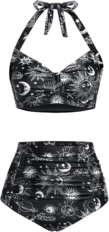 Women High Waisted Bikini Set Two Piece Swimsuit Tummy Control Bathing Suit Vintage Halter Swimwear