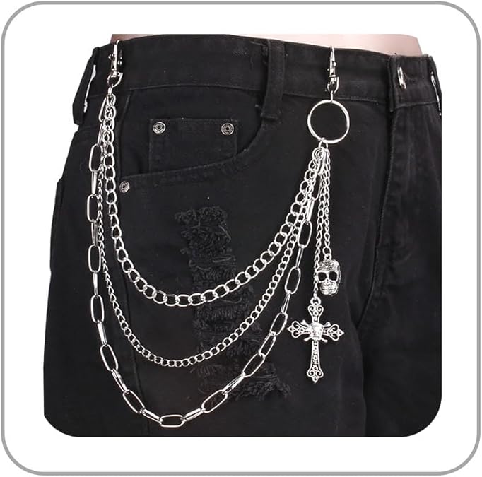 Pant Chains for Men Women Punk Rock Pocket Chain Cross Skull Wallet Chain Jeans Chainfor Men Chains for Pants Halloween Jewelry