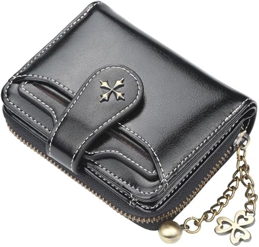 GGOOB Small Wallet for Women Zip Bifold Vintage Wallet Goth Purse Mini Leather Cash Wallets with Zipper Coin Pocket