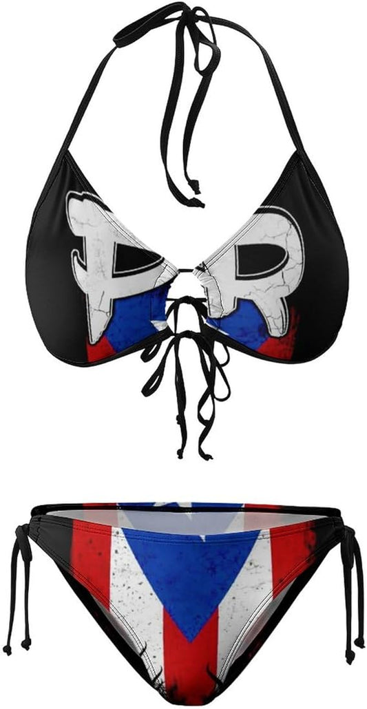 Swimsuits Puerto Rico Pr Flag Bikini Set with Bra and Strappy Triangle for Women