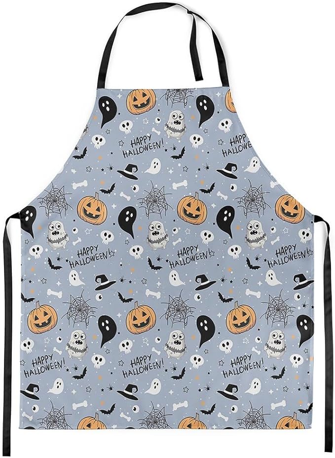 Erosebridal Halloween Ghost Apron, Skull & Pumpkin Bat Kitchen Apron