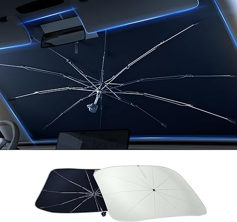 [2025 Upgrade] AKEsepe Windshield Sun Shade Umbrella for Car-[World-Class Quality Certified] Block UV Rays&Sun Heat,Protect Car Interior,Retractable Handle,Zipper with Wide Bandage,M(54" L x 31" W)