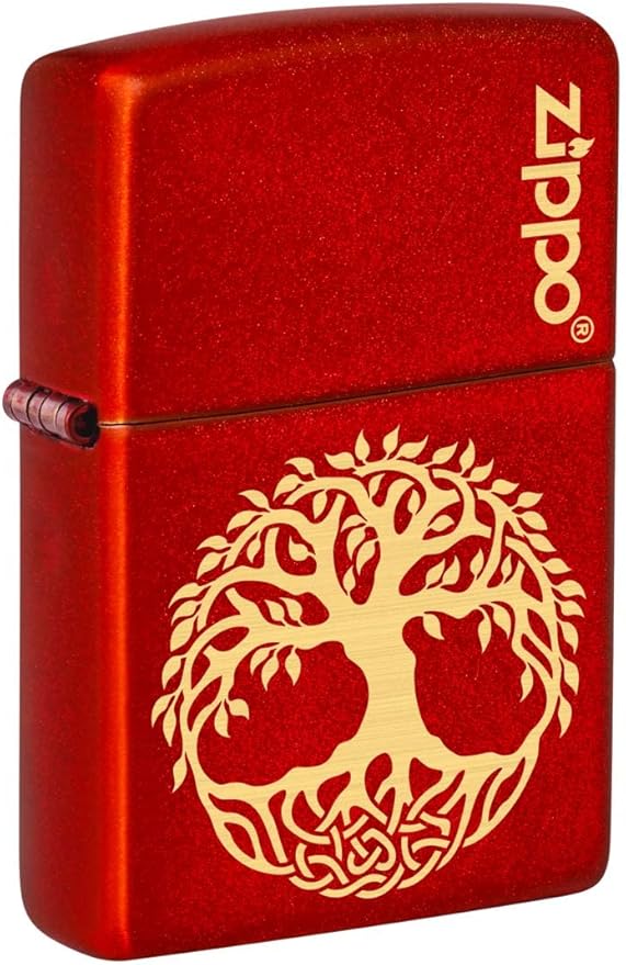 Zippo Lighter: Engraved Tree of Life - Metallic Red 81425