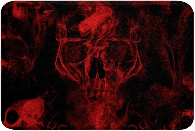 Erosebridal Gothic Skull Bathroom Rug Non Slip Red and Black Skeleton Bath Mat 20"X32" for Kids Boys Girls Bathroom Tub,Psychedelic Goth Skull Door Mat Trippy Smoke Area Rug Horror Bedroom Decor