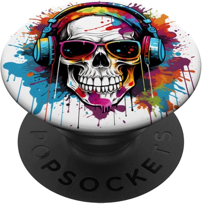 Funny Skull Face DJ With Headphones Sunglasses
