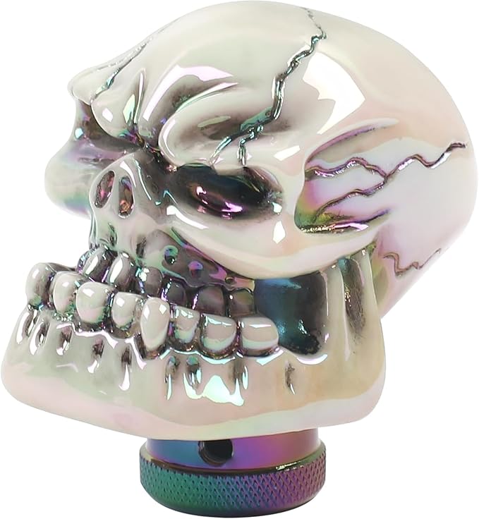 Skull Shift Knob, Custom Premium Shifter Handle, Compatible with Most Manual & Automatic Cars, Trucks and SUVs (White)