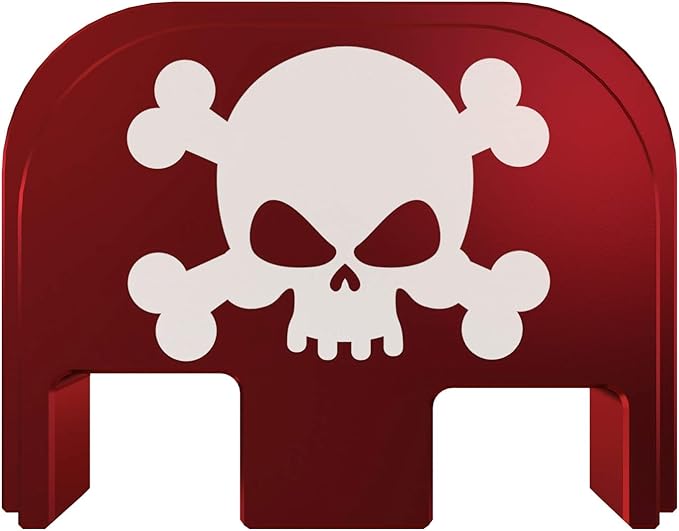 Rear Slide Cover Back Plate for Glock Gen 1-5 - Red Skull and Crossbones Cartoon - for Glock G17 G19 G21 G22 G23 G24 G26 G27 G29 G30 G31 G32 G33 G34 G35 G36 G37 G38 G39 G40 G41 G45