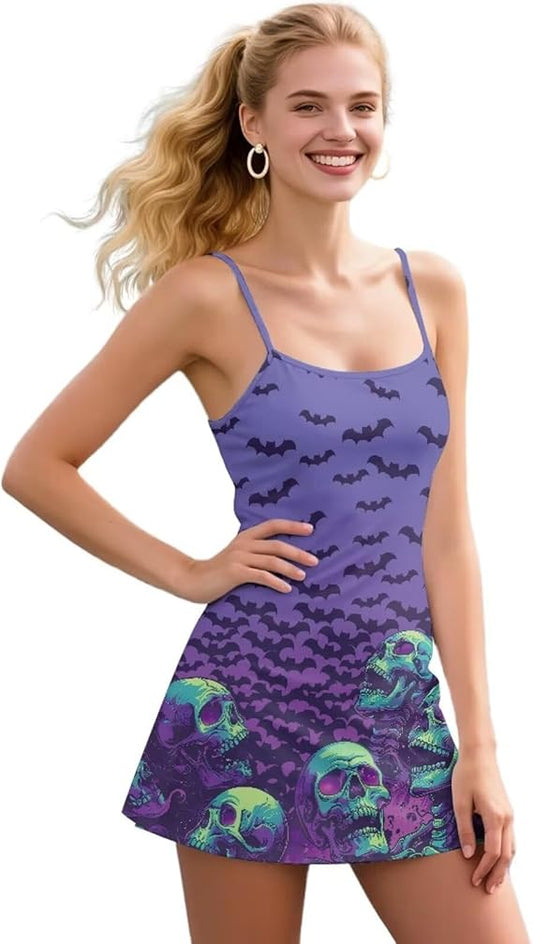 Womens Tennis Dress Scoop Neck Workout Dress with Shorts Underneath Golf Athletic Dresses