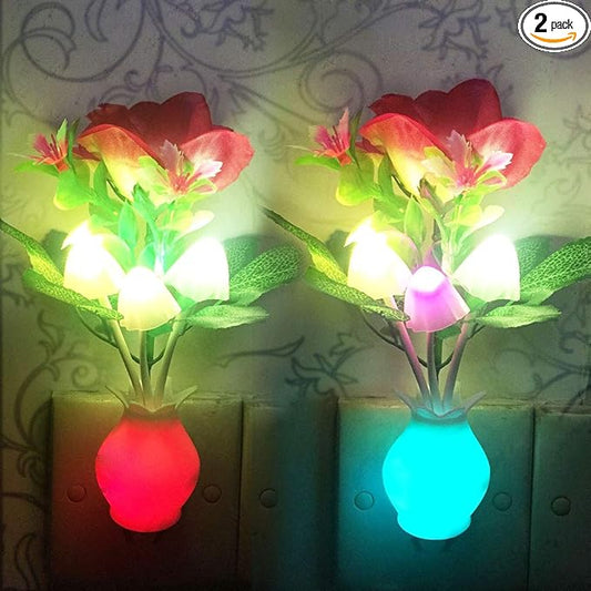 [2 Pack] UTLK Plug-in Flower LED Mushroom Night Light Lamp with Dusk to Dawn Sensor,Cute Plug in LED Bed Cute Mushroom Nightlight Night lamp Wall Light Baby Night Lights for Kids Children