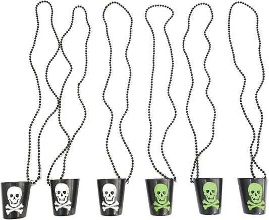 12 Pcs Halloween Skull Shot Glass Necklace Pirates Plastic Party Cups Beads Party Favors Decorations Supplies