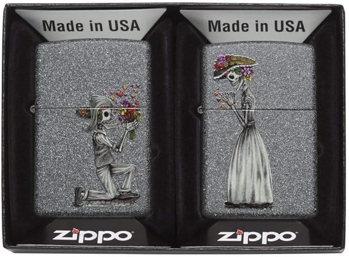 Zippo Skeleton Flowers Iron Stone Gift Set Pocket Lighters, One Size (ZO28987)