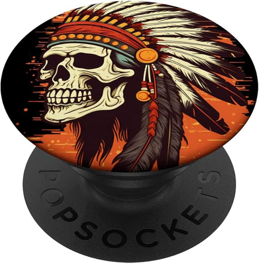 Indian Skull Indian Headdress Skull Chief Shirt for Men PopSockets Swappable PopGrip