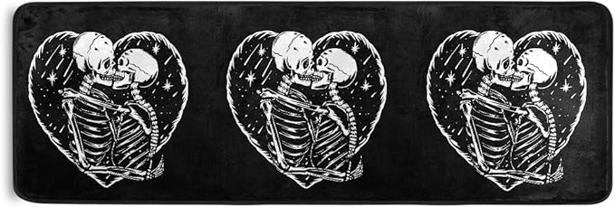 ALAZA Skull Skeleton Love Heart Black Runner Area Rug Non Slip Floor Mat for Hallway Entryway Living Room Bedroom Dorm Home Decor 72x24 inches