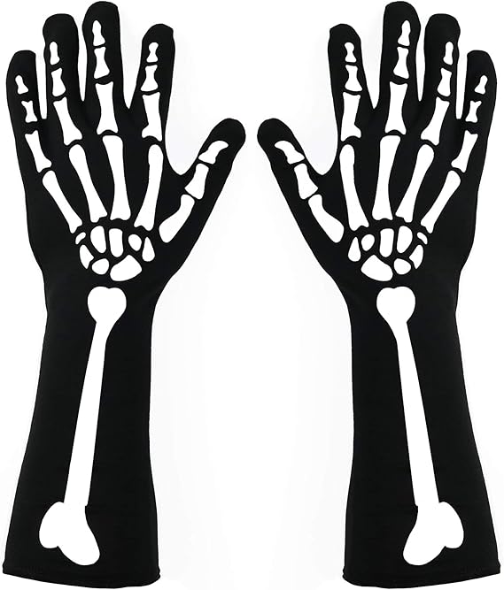 Skeleton Gloves,Halloween Long Arm Unisex Full Finger Skeleton Gloves,Stretchy Skeleteen Bone Hand Skeleton Gloves