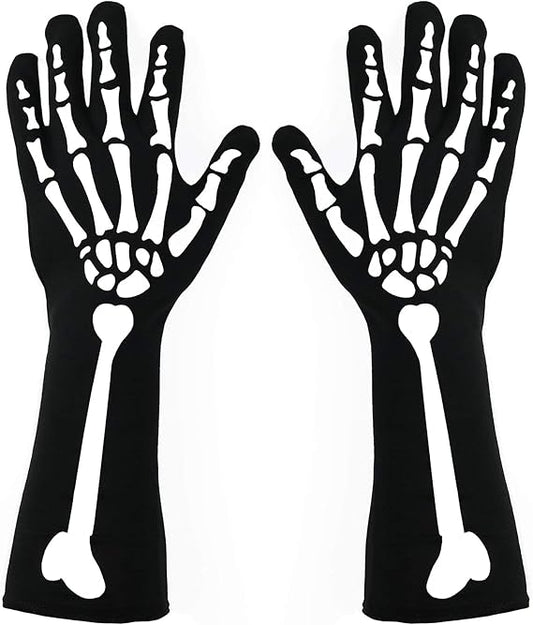 Skeleton Gloves,Halloween Long Arm Unisex Full Finger Skeleton Gloves,Stretchy Skeleteen Bone Hand Skeleton Gloves