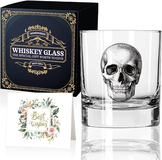 AGMdesign Skeleton Skull Whiskey Glass, Halloween Whiskey Glass, Fathers Day Gift for Men, Husband, Dad, Brother, Best Friend