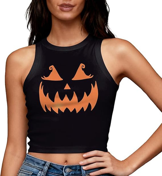 Women's Christmas Crop Top Sleeveless Santa Claus Holiday Vest Tops