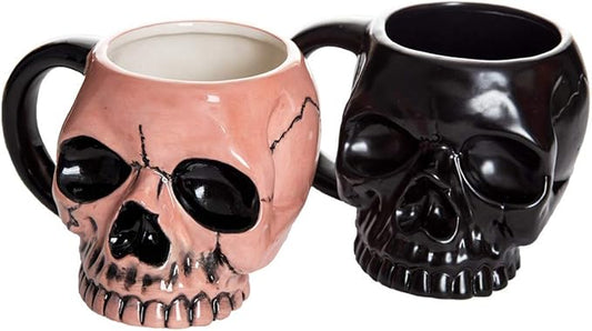 Skeleton Skull Shaped Halloween Ceramic Coffee Mug - Set of 2-15 oz