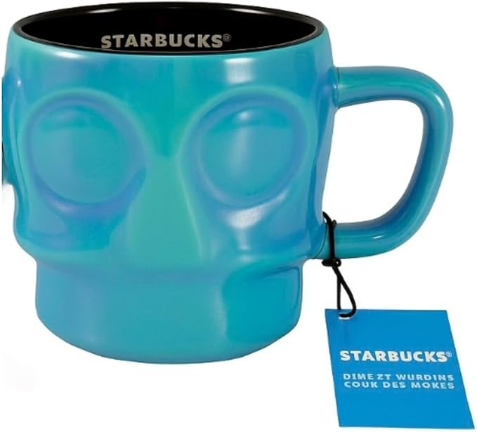 Starbucks Halloween 2025 Iridescent Luster Skull Mug Blue Ceramic Coffee Cup 14 oz Collectible Seasonal Drinkware