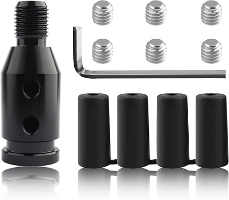 M12x1.25 Shift Knob Adapter With 4-Sizes Plastic Hose - Universal Gear Connector for Most Non-Threaded Manual Covers, Convenient Stick Shift (Black)
