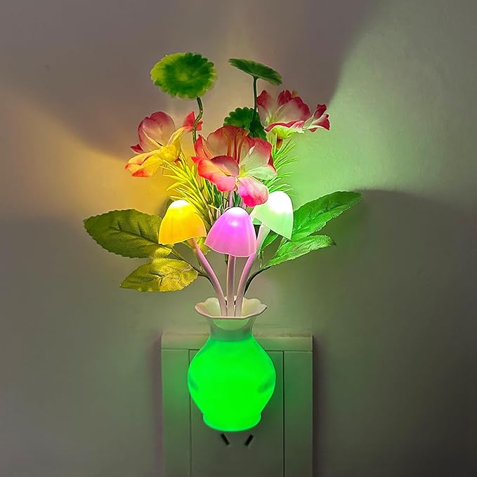 Sensor LED Night Light, Color Changing Flower Night Light Plug-in Wall Based Mushroom Lamp, Gift for Kids Adults, Cute Flower Nursery Light for Bedroom, Bathroom, Kitchen, Hallway and Stairs
