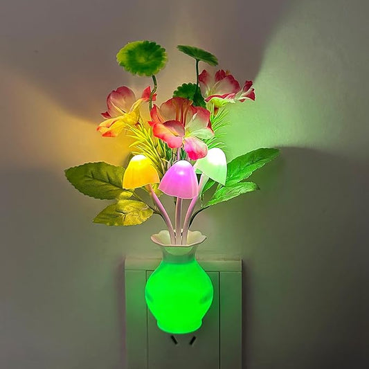 Sensor LED Night Light, Color Changing Flower Night Light Plug-in Wall Based Mushroom Lamp, Gift for Kids Adults, Cute Flower Nursery Light for Bedroom, Bathroom, Kitchen, Hallway and Stairs