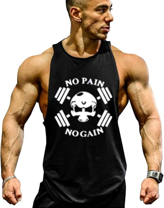 Mens Skull Print Stringer Bodybuilding Gym Tank Tops Sleeveless Workout Shirt Fitness Vest
