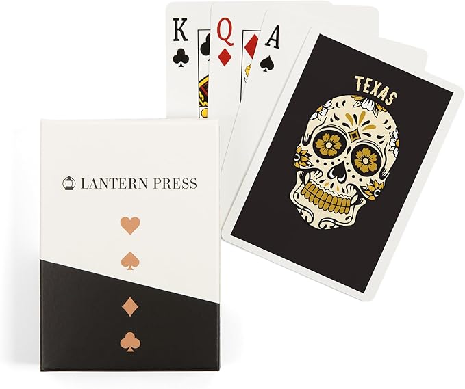 Lantern Press Texas, Day of The Dead, Sugar Skull and Flower Pattern, Black and Gold, 52 Playing Cards for Adults, Poker Size Card Deck with Jokers