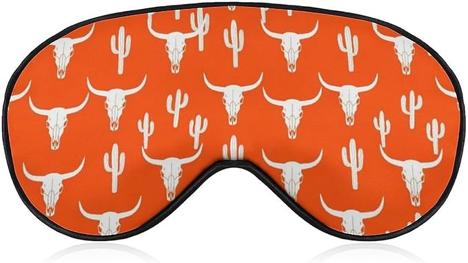 Supdreamc Super Smooth Soft Cactus Longhorn Cattle Cow Texas Skull Sleep Eye Mask with Elastic Band for Travel Naps Yoga Plane Night, Block Out Light Traveling Sleeping Eye Mask Cover