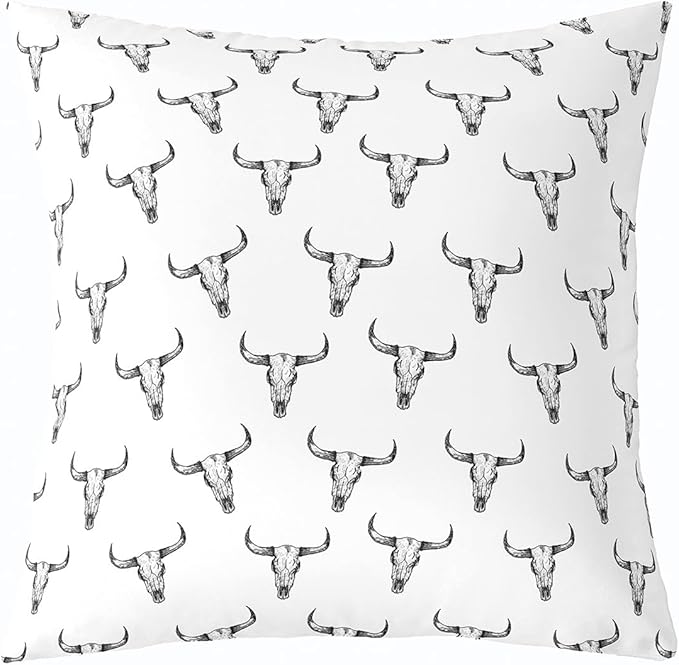 jejeloiu Kids Cow Skull Throw Pillow Cover 18"x18" 1 Pcs Western Cowboy Pillow Case Cushion Cover for Boys Girls Wild West White Decorative Throw Pillowcase for Sofa Adult Cushion Case