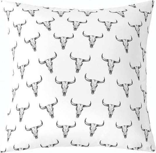 jejeloiu Kids Cow Skull Throw Pillow Cover 18"x18" 1 Pcs Western Cowboy Pillow Case Cushion Cover for Boys Girls Wild West White Decorative Throw Pillowcase for Sofa Adult Cushion Case