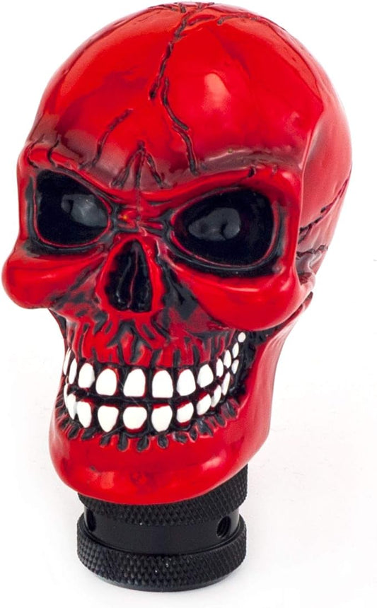Skull MT Car Stick Shifter Handle, Gear Shift Knob Small Teeth Devil Skeleton Style Fit Most Manual Automatic Transmissions, Red