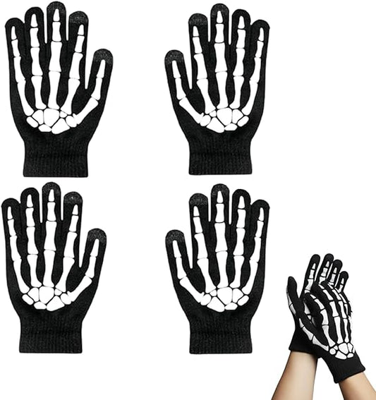 2 Pairs Skeleton Gloves with Touchscreen, Glow In The Dark Skeleton Gloves Warm, Skull Bone Gloves Glowing, for Costume Cosplay Accessories