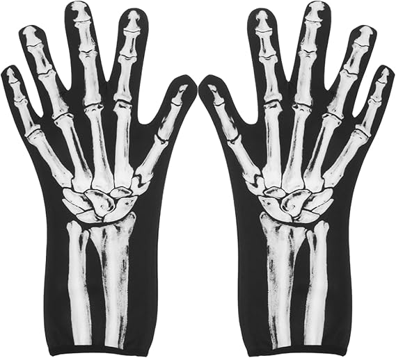 Halloween Skeleton Gloves - Full Finger Skull Ghost Gloves Unisex Skull Pattern Props for Halloween Party Cosplay